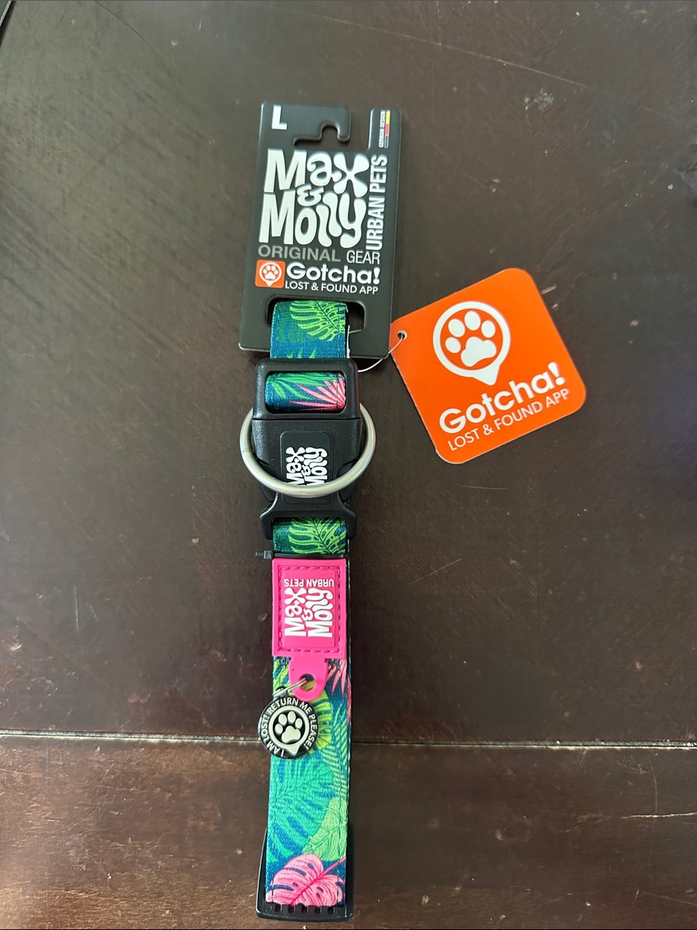 Tropical Print Dog Collar - Green & Pink